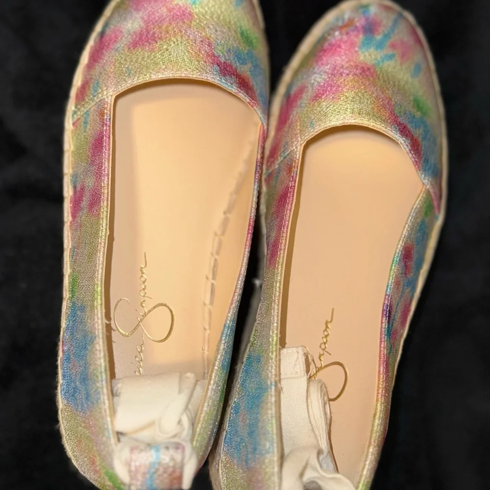 Jessica Simpson Pink and Blue Espadrilles with Artistic Design New*